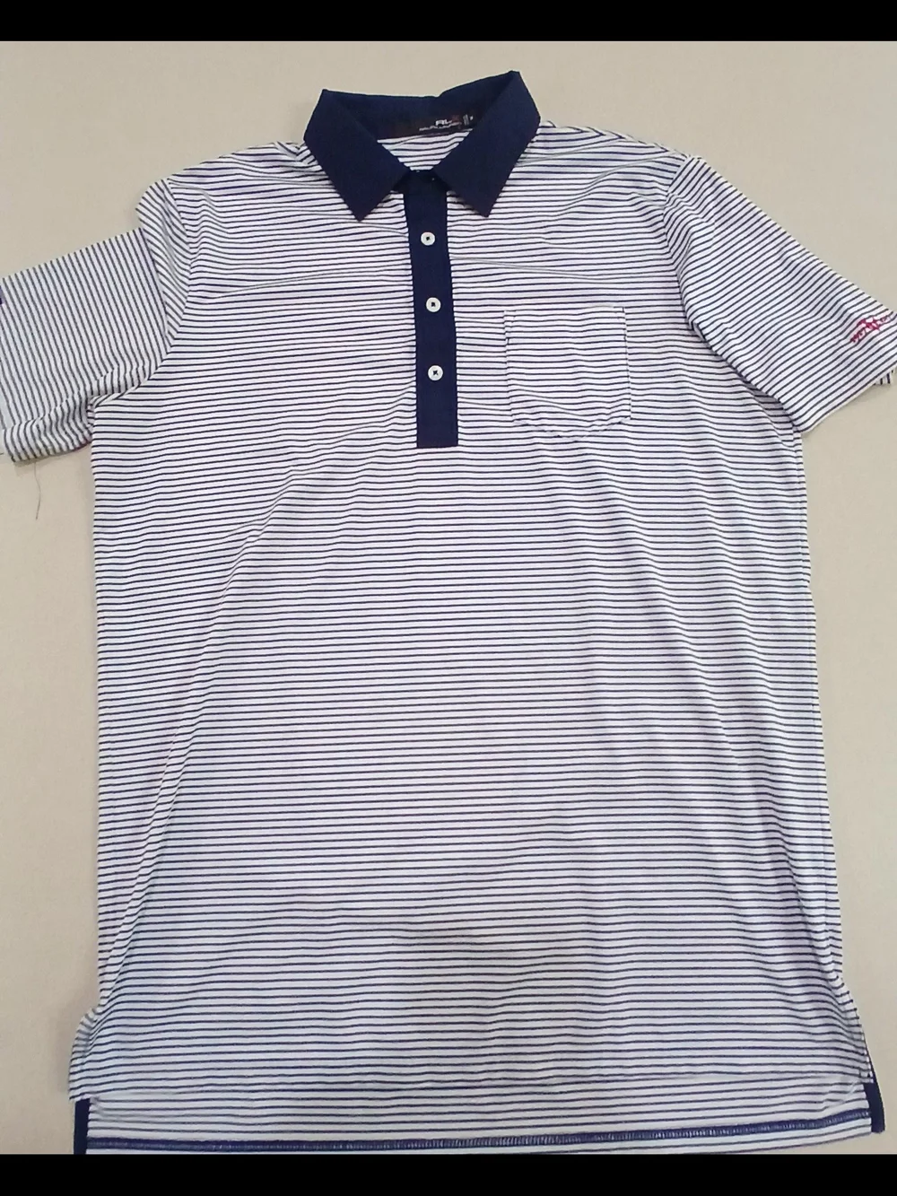 RLX Ralph Lauren White and Navy Striped Polo MED